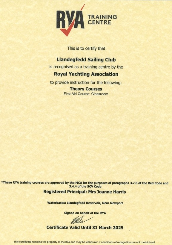 Our RYA RTC Certificate for First Aid courses